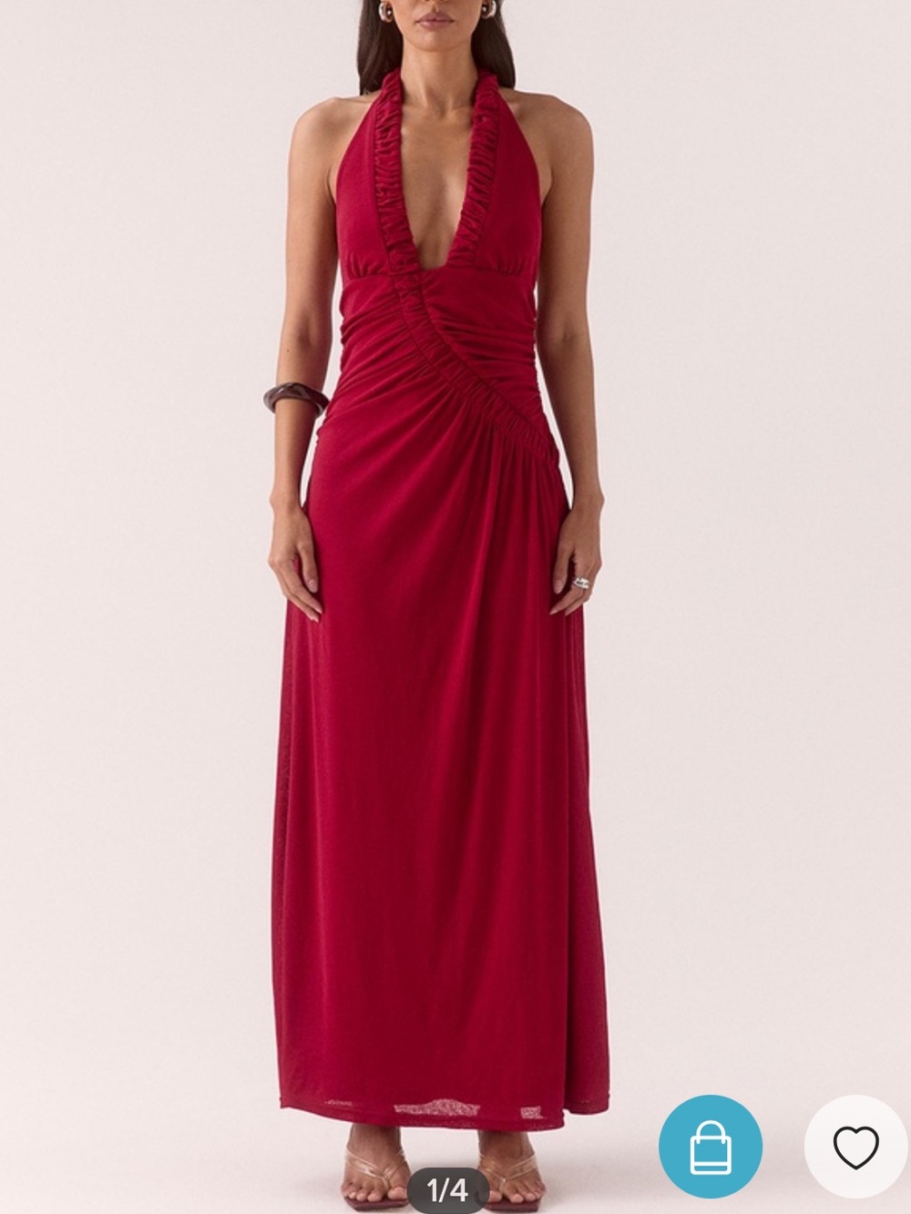sovere alora red deep v-neck ruched waist draped maxi dress size small NEW